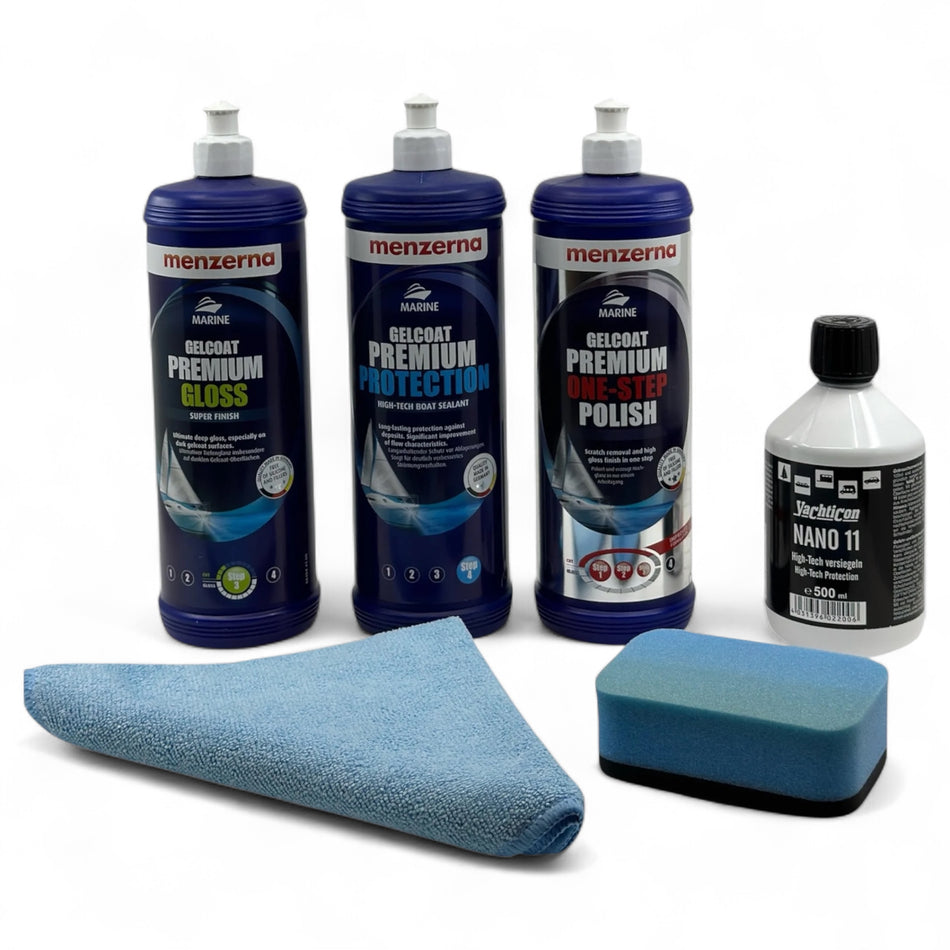 Menzerna Premium Gelcoat /GfK Aufbereitungsset mit Politur und Versiegelung für Wohnmobile & Boote