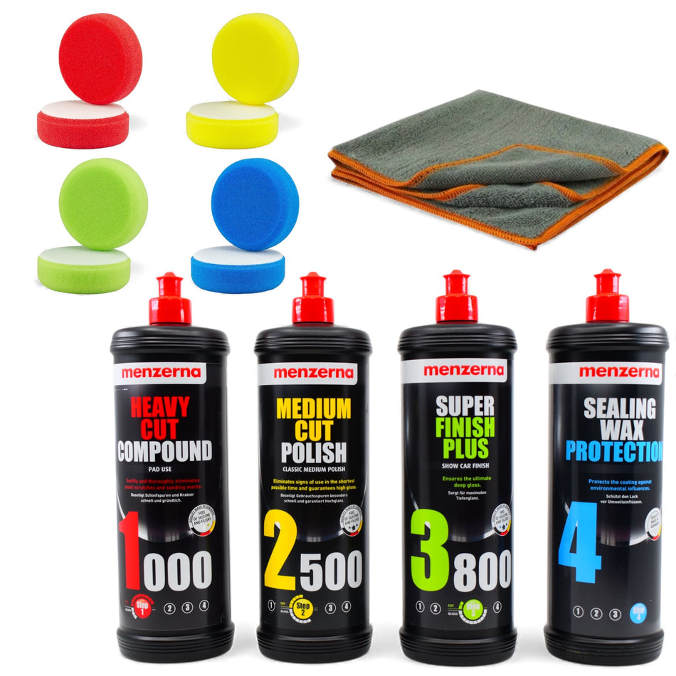 Menzerna Autopolitur Set Premium + Polierpads 75mm + Nanofasertuch