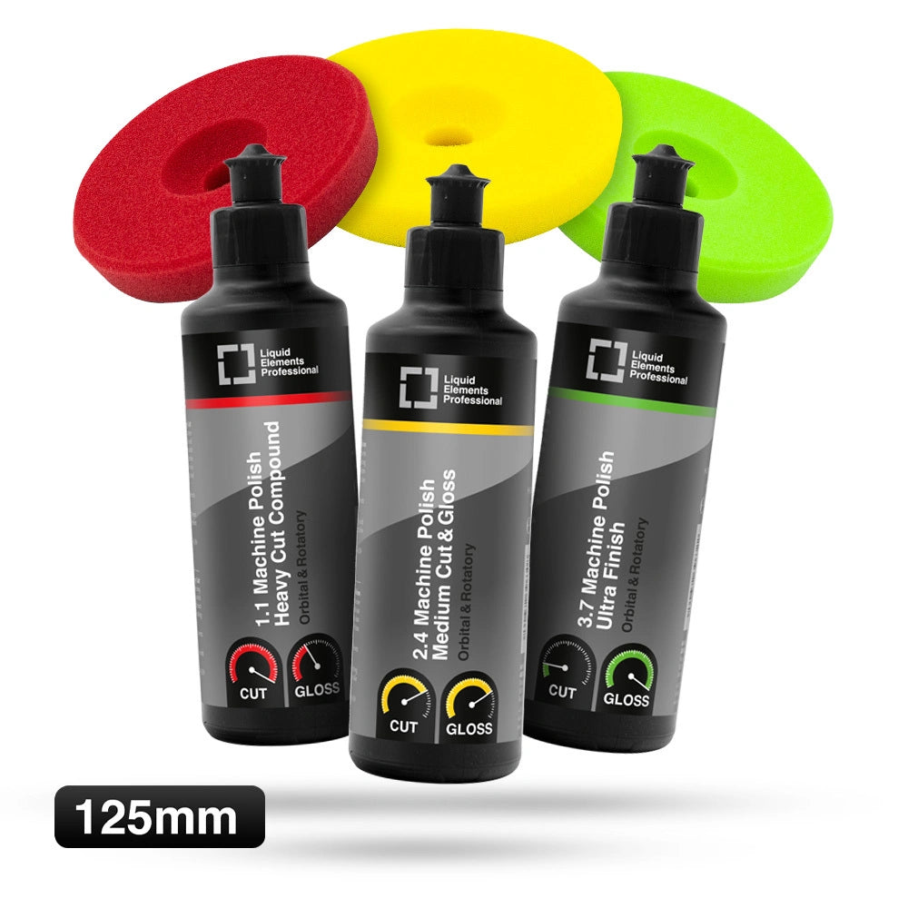 POLITURSET 3 STEP, 3 X 250ML INKL. 125MM CENTRIFORCE V2 POLIERPADS - Liquid Elements